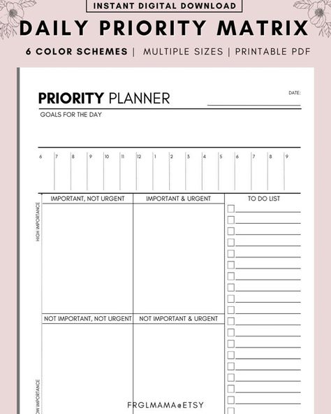 Task Priority Matrix, Decision Matrix, Productivity Planner, Eisenhower Matrix, Action Planner, Daily Planner, Urgent-important Matrix - Etsy Canada Urgent Important Matrix Printable, Priority Matrix Template, Eisenhower Matrix Template, Eisenhower Matrix Printable, Priority Planner, Professional Planner, Action Planner, Free Planner Templates, Eisenhower Matrix