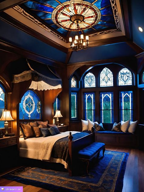 Ravenclaw Bedroom, Witchy Bedroom Ideas, Witchy Bedroom, Ravenclaw House, Fantasy Rooms, Fantasy Decor, Gothic House, Blue Bedroom, Cozy Place