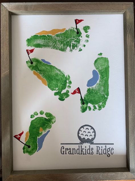 Birthday Gifts For Grandfathers Diy Grandchildren, Handprint Golf Art, Footprint Golf Fathers Day, Grandfather Diy Gifts Kids, Grandpa Birthday Present, Golf Footprint Art, Homemade Grandpa Gifts, Papa Gifts From Grandkids Diy, Best Dad By Par Footprint