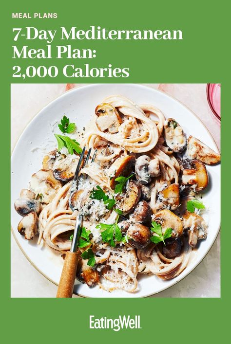 Recognized as one of the healthiest and most delicious ways to eat, the Mediterranean diet is easy to follow with this 2,000-calorie meal plan. #healthymealplans #healthyrecipes #mealplan #mealplanideas #mealplanning #mealprep #mediterraneandiet Medditeranean Diet, 500 Calorie Meal Plan, Mediterranean Meal Plan, 500 Calorie Meals, 500 Calorie, Mediterranean Diet Meal Plan, Mediterranean Diet Plan, 7 Day Meal Plan, The Mediterranean Diet