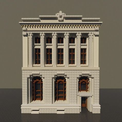 Minecraft Brick Mansion, Minecraft City Library, Minecraft Art Gallery Building, Minecraft Grand Library, French Chateau Minecraft, Library Building Exterior, Minecraft Bank Building, Bank Minecraft, Modern Minecraft Builds