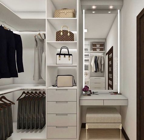 Small Walkin Closet, Closet With Vanity, Small Dressing Rooms, Closet Vanity, Dressing Room Closet, Walk In Closet Design, Closet Design Layout, Closet Renovation, Closet Layout