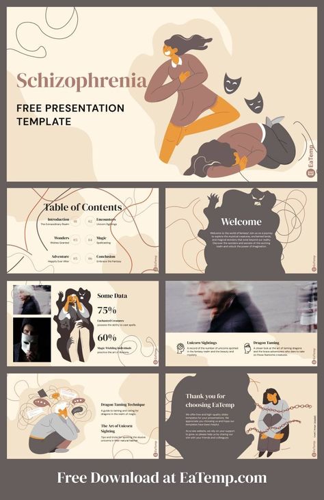 Schizophrenia 13 Powerpoint Templates Free Download, Best Powerpoint Presentations, Ppt Ideas, Theme Powerpoint, Company Portfolio, Free Canva Templates, Google Slides Theme, Hacks For School, Powerpoint Presentation Design