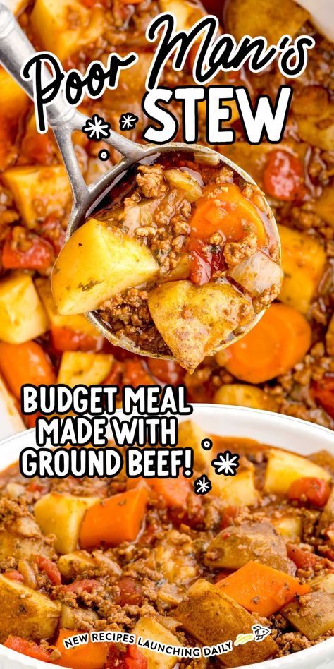 Our poor man’s stew is a delicious, filling slow cooker meal made from ground beef, veggies, and plenty of flavor. Hamburger Beef Stew, Ground Beef Stew Recipes, Poor Mans Stew, Stew Recipes Crockpot, Ground Beef Stews, Recipes Ground Beef, Slow Cooker Meal, Hamburger Stew, Crockpot Recipes Beef Stew