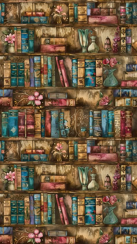 Bookish Wallpapers Aesthetic, Fantasy Bookshelf Art, Book Store Aesthetic Wallpaper, Book Lockscreen Aesthetic, Bookshelf Wallpaper, Reading Wallpaper, Bookshelf Art, Halloween Wallpaper Cute, Interior Illustration