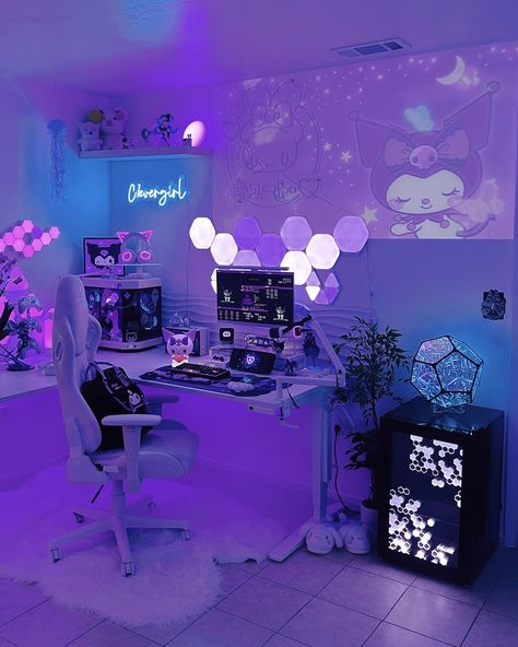 happy monday💜✨ here is a few shots at my kuromi 1.0 setup💜 I have some fun new content I’ll be posting too, plus I finally finished editing my YouTube gaming setup diary vlog! so I’ll have that video up tomorrow. I hope to do a YT 1-2 twice a week, I want to be consistent over there. now the only thing is i have to figure out when to post morning, afternoon or evening. ⋆..𖥔 ݁ ˖*:･༄ don’t forget to follow for more tech | gaming | desk setup inspo | theme setups | cinnamoroll | futuristic cont... Youtuber Gaming Setup, Streaming Wallpaper, Kuromi Gaming Setup, Gameing Set Up, Purple Gaming Setup, Streamer Room, Games Room Inspiration, Gamer Bedroom, Best Gaming Setup