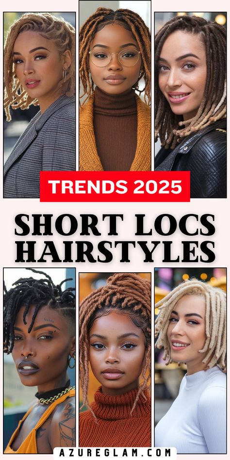 Discover short locs hairstyles for women in 2025, designed for every occasion. Starter locs with bangs bring a modern twist, while no-retwist styles embrace natural beauty. Perfect for school, work, or parties, these dreadlock options combine curly accents, weaves, and retwist techniques for a polished look. Women’s styles with updos and sleek finishes provide versatility and charm. Short Length Loc Styles, Locs Hairstyles Updo, Shoulder Length Dreads Styles For Women, No Retwist Styles, Dreadlocks With Bangs, Starter Locs Short Hair, Medium Loc Styles Women, Loc Mohawk Styles, Locs Hair Styles