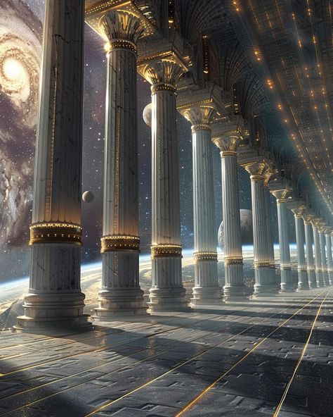 Home of the argonauts. Future city inspired by Ancient Greece. #ancientarchitecture #ancient #ancientgreece #pillars #ancientworld #scifiart #futurecity #futurecities #scifi #futureart #epicfantasy #epic #fantasyartwork #fantasy #midjourney #ai #digitalart Greek Sci Fi, Space Temple Concept Art, Futuristic Ancient Greece, Magicpunk City, Roman Aesthetic Ancient, Greece Cities, Scifi Planet, Fantasy Future, Ancient Greece Art