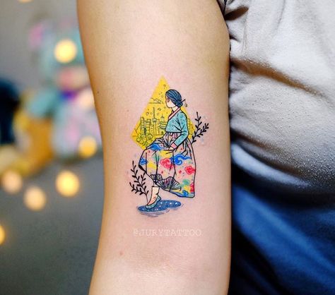 Seoul & Hanbok 🌺 TORONTO🇨🇦 November 23-26th jurytattoo@gmail.com Korean Inspired Tattoos South Korea, Hanbok Tattoo, Korean Dynasty, Pastel Tattoo, E.t Tattoo, Korea Tattoo, Korean Tattoos, Queen Tattoo, Korean Hanbok