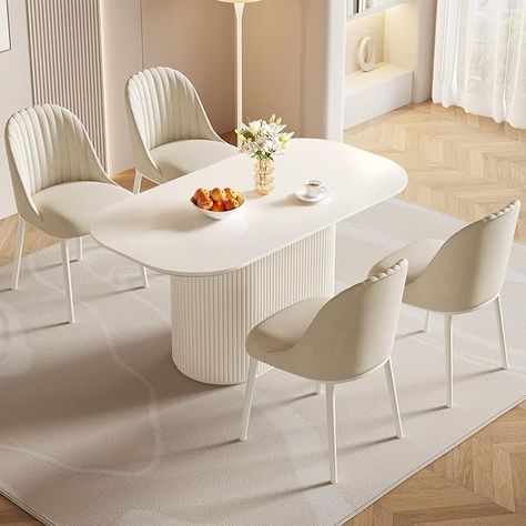 beautiful dining room set, table and chairs, cream colored, good texture, good amazon finds, amazon, amazon finds, kitchen, food, hosting, aesthetics Oval Dining Table Set, White Dining Table Set, Oval Dining Room Table, Rectangular Dining Room, Table For Kitchen, Rectangular Dining Room Table, White Kitchen Table, Coffee Table Inspiration, Simple Dining Table