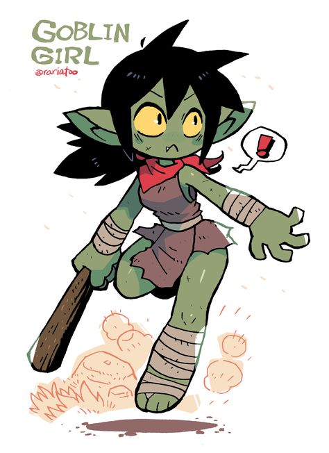 Zombie Art Character Design, Female Goblin Character Design, Cute Goblin Art, Cute Zombie Drawing, Goblin Girl, Dnd Cowboy Character Art, Goblin Cartoon Art, Female Goblin Art, D&d Goblin