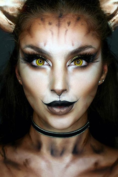 Goat Makeup, Simple Cat Makeup, Fete Emo, Maquillage Halloween Simple, Teknik Makeup, Fantasy Make-up, Leopard Makeup, Halloweenský Makeup, Halloween Make-up Looks