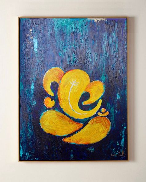 Acrylic Painting Frame Ideas, Ganpati Abstract Art, Small Canvas Ganpati Painting, Modern Ganesha Art, Ganapati Painting Canvases, Ganpati Abstract Painting, Ganpati Bappa Painting Easy, Canvas Painting Ideas Indian, Ganpati Paintings Canvases