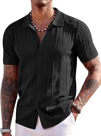 COOFANDY Men's Knit Shirts Short Sleeve Button Down Polo Shirt Fashion Casual Summer Beach Shirts Mens Linen Outfits, Knit Shirts, Button Down Polo, Henley Shirt Men, Pullover Sweater Men, Shirts Short Sleeve, Men Shirt Style, Men's Knit, Fashion Mens