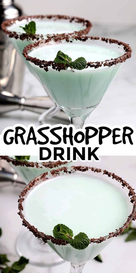 Flared glasses filled with a frothy green cocktail. Grasshopper Drink Recipe, Grasshopper Drink, Dairy Free Creamer, Dairy Free Cream, Vegan Style, Mint Cookies, Mixed Drinks Recipes, Vegan Comfort Food, Flavored Drinks