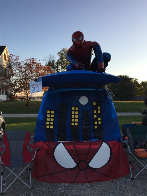 Spider-Man Trunk or Treat Red Car Trunk Or Treat Ideas, Spiderman Wagon Halloween, Spider Man Trunk Or Treat Ideas, Spider Verse Trunk Or Treat, Trunk Or Treat Ideas For Cars Spiderman, Trunk Or Treat Ideas Spiderman, Trunk Or Treat Superhero, Spider Man Trunk Or Treat Ideas For Cars, Spiderman Trunk Or Treat Ideas For Cars