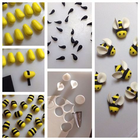 Bee Cupcake Toppers, Bumble Bee Cupcakes, Kue Fondant, Bee Cupcakes, Vintage Cupcake, Bee Cakes, Fondant Cupcake Toppers, Baking Fun, Fondant Animals