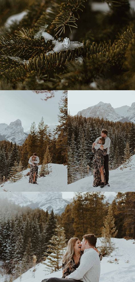 mountain engagement, engagement outfits, engagement session, mountain session, mountain engagement session, Alberta engagement session, outfit ideas for engagement session, engagement outfit inso, photo locations Alberta, engagement photography, Alberta engagement, engagement photoshoot, mountain photoshoot, winter engagement photos Winter Cabin Engagement Photos, Save The Date Winter Photo Ideas, Winter Engagement Photo Ideas, Engagement Photo Ideas Winter, Snow Engagement Photos Outfits, Winter Mountain Engagement Photos, Winter Proposal Pictures, Tahoe Outfits, Winter Engagement Photos Ideas