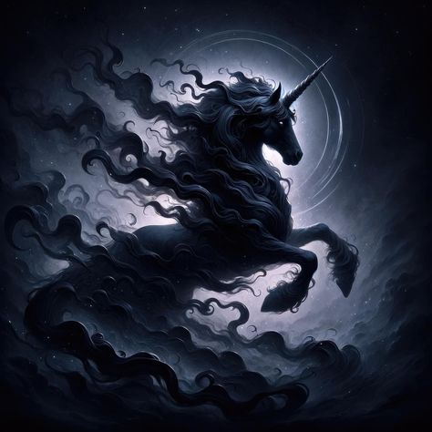 Dark Unicorn Art, Fantasy Elemental Creatures, Evil Unicorn, Dark Unicorn, Creepy Animals, Fantasy Unicorn, Magical Horses, Unicorn Pictures, Dungeons And Dragons Classes