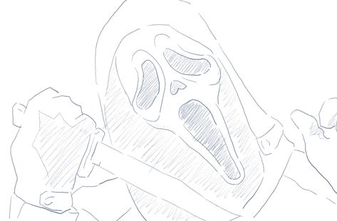 Ghost Face Drawing Reference, Scream Drawing Ideas Easy, Ghostface Drawing Reference, Ghost Face Drawing Sketch, Scream Knife Drawing, Ghostface Outline, Ghost Face Sketch, Ghostface Sketch, Ghostface Drawing Easy