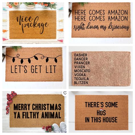 Christmas decor, funny door mats for Christmas Funny Christmas Door Mats, Funny Christmas Door Mat, Funny Christmas Doormat, Winter Door Mat Ideas, Christmas Door Mat Ideas, Diy Christmas Door Mat, Funny Christmas Door, Silhouette Cameo Christmas, Christmas Doormats