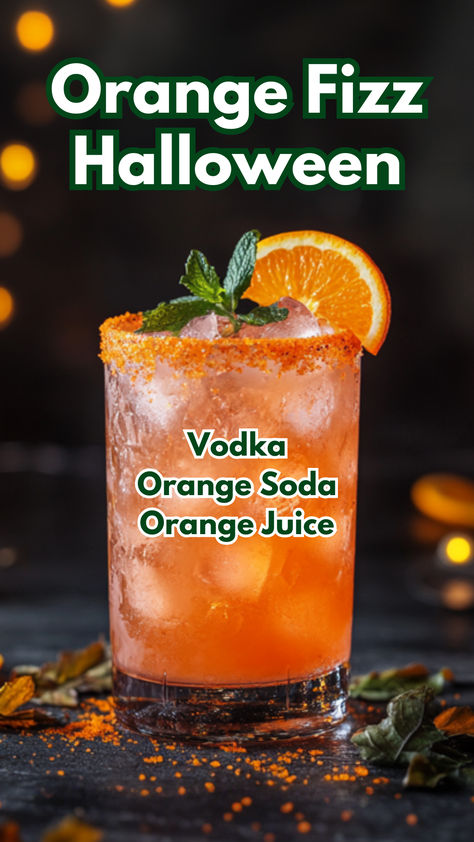 Orange Fizz Halloween Cocktail Orange Tequila Drinks, Simple Halloween Alcoholic Drinks, Halloween Alcoholic Drinks Vodka, Halloween Drink With Vodka, Orange Halloween Drink, Halloween Drinks With Vodka, Halloween Cocktails Easy Vodka, Vodka Halloween Cocktails, Sweet Alcoholic Drinks Easy