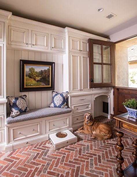 English Tudor Cottage, Cottage Traditional, Traditional Entry, Tudor Cottage, Pet Spaces, Mudroom Design, English Tudor, Dutch Door, Brick Flooring