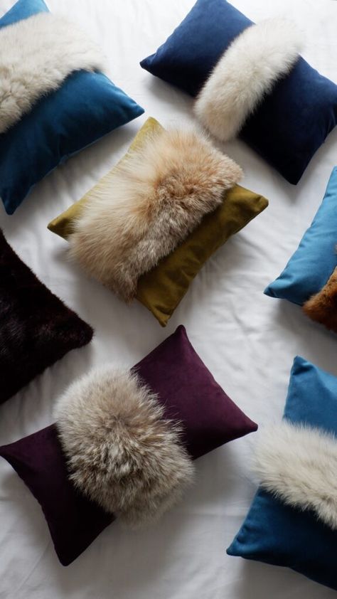 Statement Cushions, Modern Glam Living Room, Fabric Covered Boxes, Leather Throw Pillows, House Wall Design, Fur Design, Cushion Collection, Modern Cushions, Diy Boho Decor