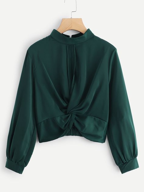 Cheap Collared Satin Tops, Chic Solid Color Satin Blouse, Chic Satin Solid Color Blouse, Fitted Solid Color Satin Tops, Chic Satin Tops With Sheen, Fall Hoodies, Sweatshirt Outfit, Plain Tops, Running Shirts