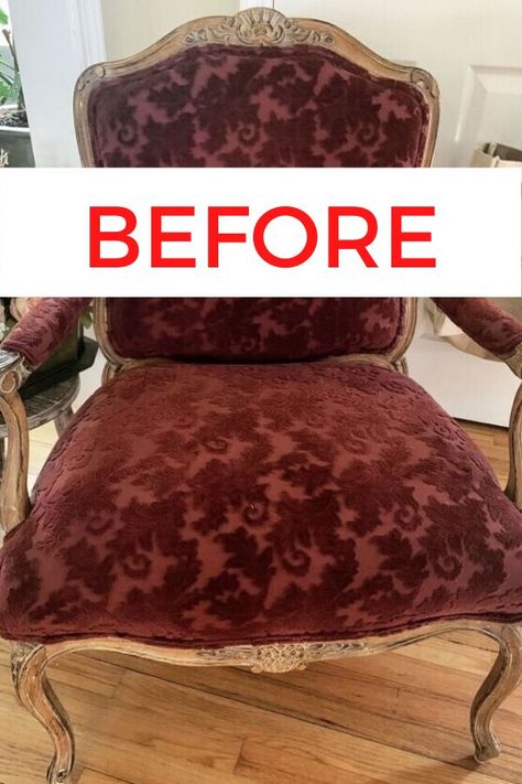 Preppy Chairs For Room, Painting On Upholstered Furniture, Redo Chairs Fabric, Victorian Armchair Makeover, Painting A Chair Fabric, Dye Upholstered Chair, Upolstry Chairs Diy Paint, Painting Apolstry Chairs, Reupholstered Chairs Before And After