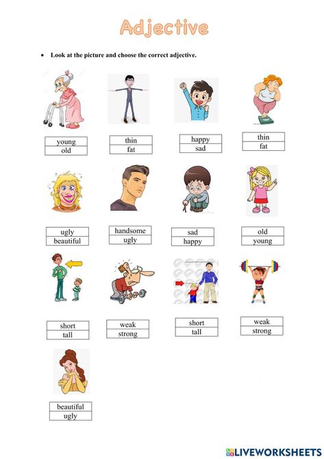 Adjective Worksheet For Kindergarten, Adjectives Exercises Worksheets, Adjectives Worksheet For Kindergarten, Adjectives For Grade 1, Adjectives Worksheet For Grade 1, Adjectives Activity, Adjective Activities, Adjectives For Kids, Adjectives In Spanish