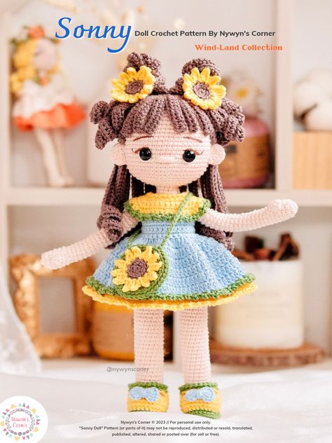 Crochet Doll With Dress, Crochet Sunflower Doll Free Pattern, Free Amigurumi Patterns Doll, Sunflower Doll Crochet, Amigurumi Doll Free Pattern Pdf, Free Doll Crochet Patterns, Crochet Pdf Pattern Free, Scribd Crochet Pattern, Crochet Doll Dress Free Pattern