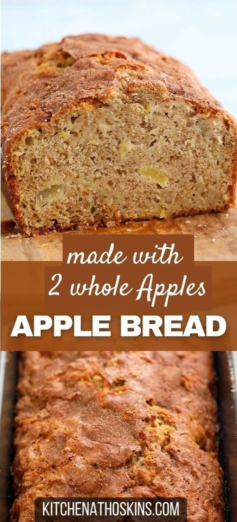 Learn how to make the best apple cinnamon bread recipe with 2 fresh apples and makes an ideal fall baking recipe. If you are looking to bake with apples, then these easy quick bread is a must try! Get the easy apple bread with cinnamon at kitchenathoskins.com. Apple Quick Breads, Apple Cinnamon Bread With Sour Cream, Shredded Apple Recipes, Recipes For Fresh Apples, Healthy Apple Bread Recipe, Apple Cider Bread Recipes, Apple Sauce Bread Recipe, Baked Apple Recipes Easy, Easy Apple Desserts With Fresh Apples