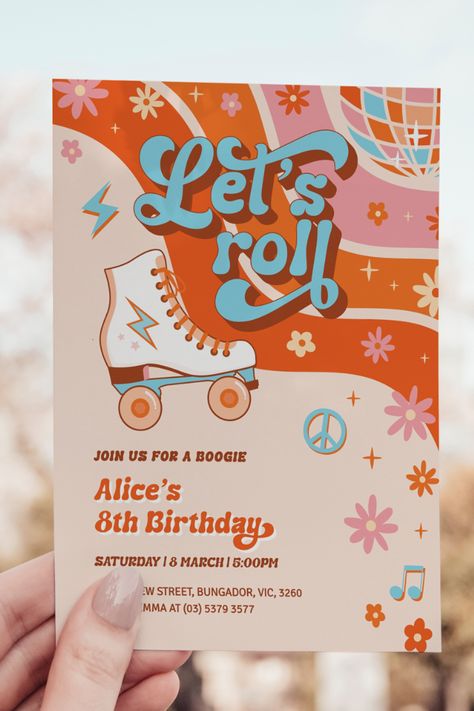 Roller Disco Birthday Party, Roller Disco Party, Roller Skating Party Invitations, Disco Roller Skating, Skate Invitations, Roller Skate Party, Roller Skate Birthday Party, Retro Wedding Theme, Skate Birthday Party