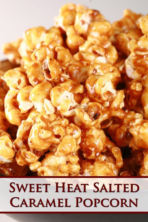 Sweet Heat Salted Caramel Popcorn Sweet And Spicy Popcorn Recipes, Boozy Popcorn, Savoury Popcorn, Sweet And Spicy Popcorn, Spicy Popcorn Recipes, Cinnamon Popcorn, Popcorn Recipes Easy, Spicy Popcorn, Savory Popcorn