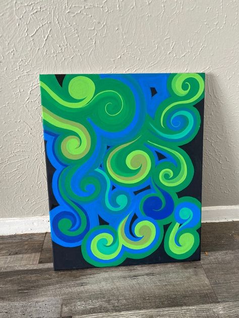 Acrylic Swirl Abstract Painting on Black Background | Etsy Painting On Black Background, Fluorescent Painting, Easy Abstract Painting, Acrylic Abstract Painting, Psychadelic Art, Easy Canvas Art, Abstract Acrylic Painting, Painting Blue, Acrylic Abstract