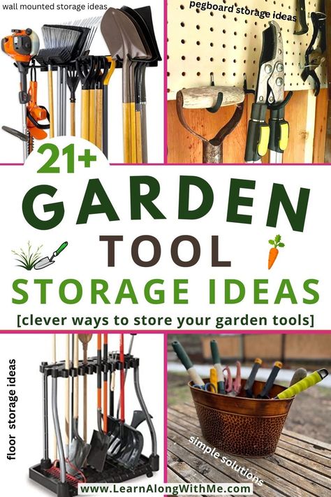 Tired of tripping over rakes and shovels? Here are some garden tool storage ideas to help you organize and store your gardening hand tools.

There are ideas to help store long-handled tools like rakes, shovels and hoes. Plus, there are ideas on how to store small garden tools like trowels, pruners and hand rakes.

There are storage ideas for your garage or shed, plus some that would work under a covered deck (and some that won't).

Check it out.
#gardentoolstorageideas  #gardentools #gardening Garden Tool Storage Ideas, Small Garden Tool Storage, Shed Storage Solutions, Small Outdoor Shed, Tool Shed Organizing, Tool Storage Ideas, Storing Garden Tools, Small Garden Tools, Small Garden Shed