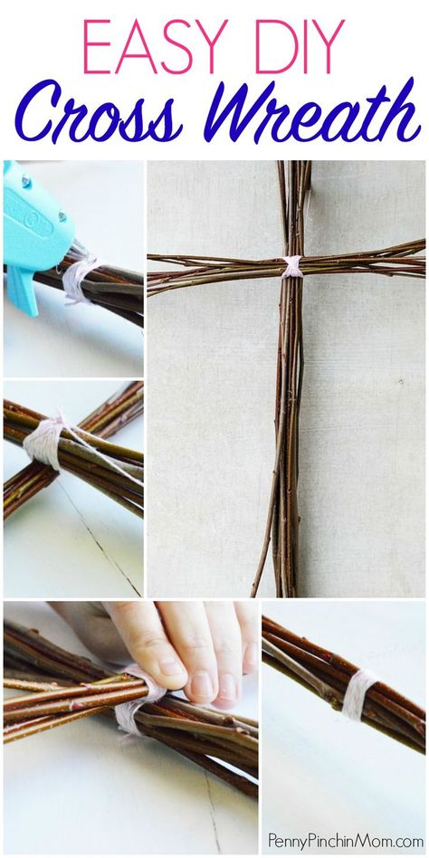 Diy Crosses, Easter Wreath Cross, Cross Wreath Diy, Budget Decorating Ideas, Homemade Wreath, Easter Mesh Wreaths, Cross Decor, Messy Crafts, Homemade Wreaths