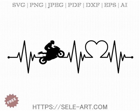 Free Heartbeat Motorcycle SVG - Tattoo Motorcycle, Bike Silhouette, Motorcycle Tattoos, Bike Tattoos, Biker Tattoos, Motorbike Design, Moto Cross, Cricut Free, Bike Art