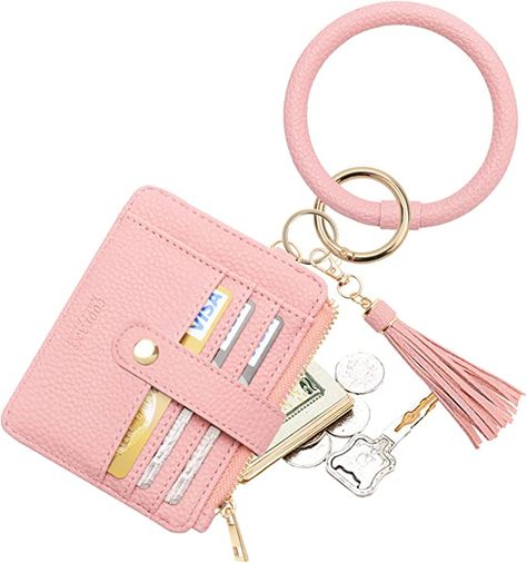 It holds it all and is adorable! Tassel Keyring, Bracelet Keychain, Card Holder Purse, Card Purse, Girls Purse, Tassel Keychain, Wristlet Purse, Bead Bangles, Wristlet Keychain