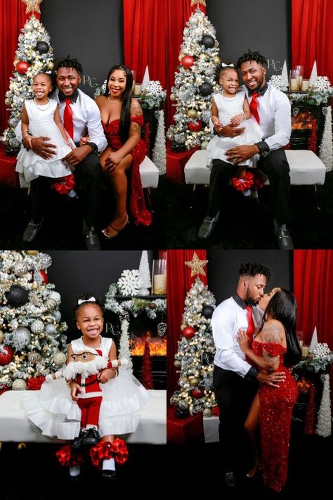 Red Christmas Family Outfits, Christmas Photo Outfits Neutral, Black And Red Christmas Photos, Red Christmas Photoshoot Family, Red Christmas Family Pictures, Black Family Valentines Day Photoshoot, Red And Black Christmas Family Pictures, Christmas Photoshoot Black Family, Red Christmas Photoshoot