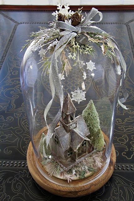 common ground : Christmas Vintage Inspiration Christmas Cloche Ideas Glass Domes, Diy Cloche Ideas, Christmas Cloche Ideas, Glass Cloche Decor, Christmas Cloche, Cloche Ideas, Cloche Decor, Bell Jars, Christmas Church