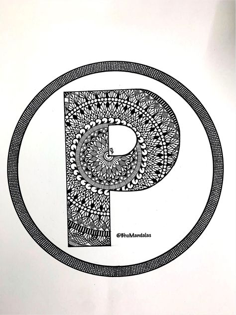 Mandala Art P Mandala Art, Alphabet Mandala, Drawing Learning, Mandala Arts, Diy Mandala, Mandala Book, Pichwai Painting, Easy Mandala, Easy Mandala Drawing