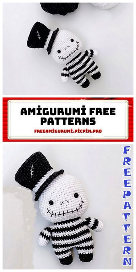 Skeleton Jack Amigurumi Free Crochet Pattern – Amigurumi Free Creepy Crochet Patterns, Crochet Creepy, Crochet Monster, Crochet Stuffies, Disney Crochet Patterns, Skeleton Pattern, Mythical Beasts, Car Pattern, Crochet Patterns Free