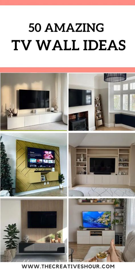 50 Amazing TV Wall Ideas That Can Never Go Out Of Style Mounted Tv Decor, Behind Tv Wall Decor, Wall Behind Tv, Tv Wall Panel, Tv Wall Ideas, Tv Feature Wall, Tv Wall Decor Ideas, Tv Wall Cabinets, Wall Unit Designs