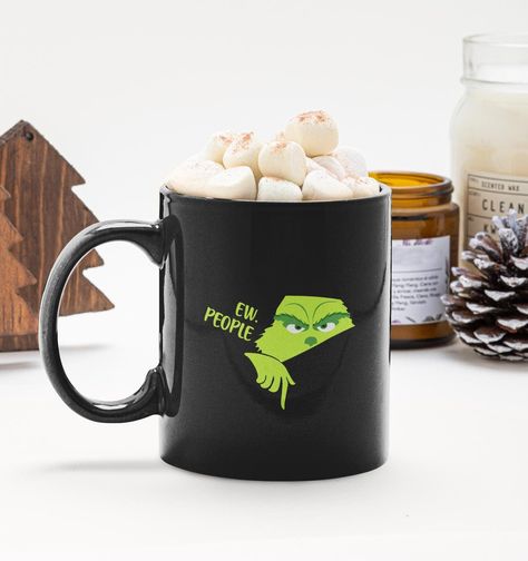 Ew People grinch Christmas coffee mug or teacup, unique funny xmas gift idea for friends family boss coworker, introvert gifts by MyRedHotDeals on Etsy The Grinch Merchandise, Grinch Cups, Grinch Coffee Mug, Grinch Stuff, Xmas Gift Idea, Funny Xmas Gifts, The Grinch Christmas, Grinch Party, Bosses Day Gifts