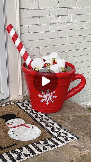 Marshmallow Diy Crafts, Hot Chocolate Cup Decoration, Hot Chocolate Outdoor Decoration, Flower Pot Hot Cocoa Cup, Hot Cocoa Planter, Hot Chocolate Planter, Giant Cocoa Mug, Hot Cocoa Cup Outdoor Decor, Big Hot Cocoa Cup Diy