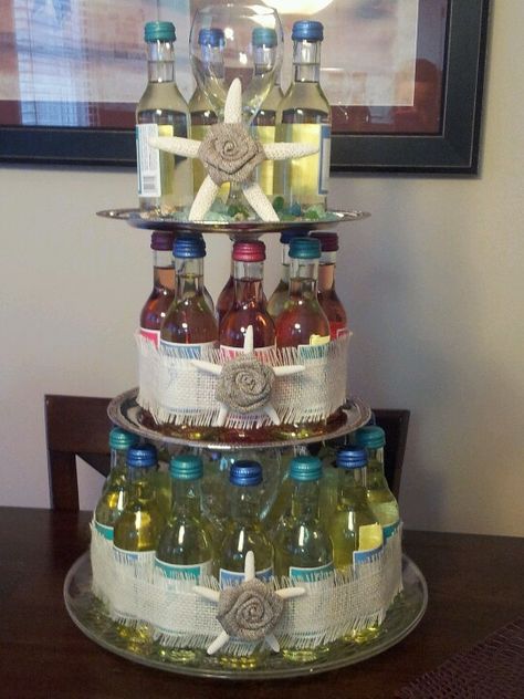 Stock the bar wine bottle "cake" Wine Bottle Cake Birthday, Stock The Bar Gift Ideas, Stock The Bar Party Ideas, Bar Gift Ideas, Bridal Shower Cake Ideas, Alcohol Cakes, Wine Bottle Cake, Wine Birthday, Alcohol Cake