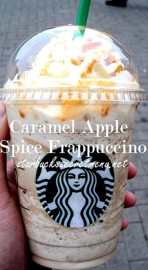 Instead of a hot Caramel Apple Spice, try it as a Frappuccino! Recipe here: http://starbuckssecretmenu.net/starbucks-secret-menu-caramel-apple-spice-frappuccino/ Starbucks Caramel Apple Spice, Minuman Starbucks, Menu Starbucks, Caramel Apple Spice, Caramel Frappuccino, Apple Caramel, Secret Starbucks Drinks, Starbucks Caramel, Star Bucks