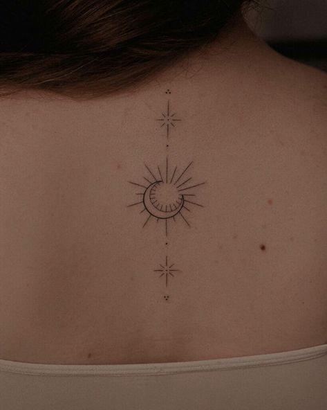 Zen Tattoo, Luna Tattoo, Sun Tattoo Designs, Stars Tattoo, Sunset Tattoos, Sun Tattoos, Discreet Tattoos, Sun Tattoo, Spine Tattoos